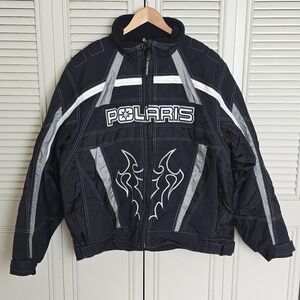 Vintage Polaris Snowmobile Jacket Mens XL Black Pure Polaris Velocity Flames Y2K